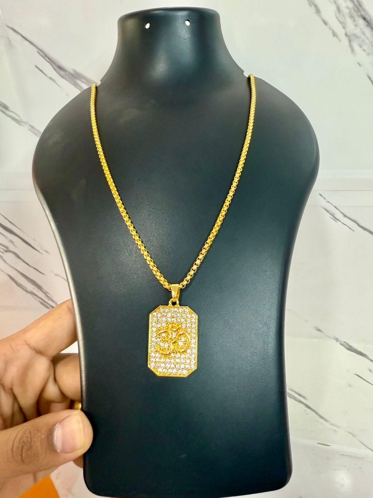 🕉️Gold Plated Om Diamond Pendant with Chain