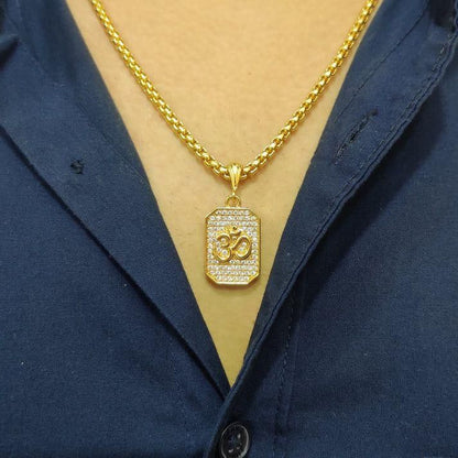 🕉️Gold Plated Om Diamond Pendant with Chain