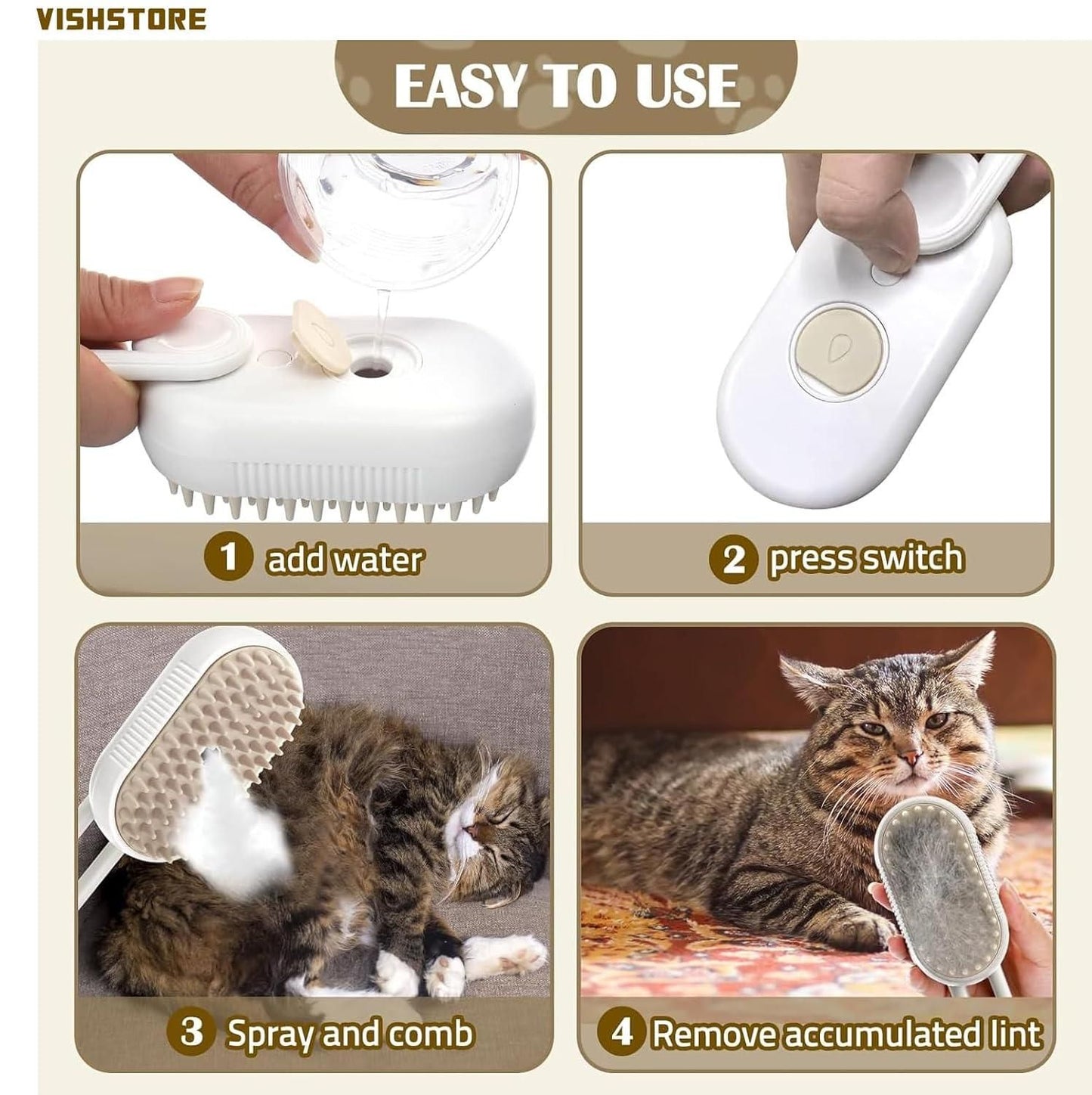 🐕🐈 Gentle Grooming - Steam Brush for Dogs & Cats