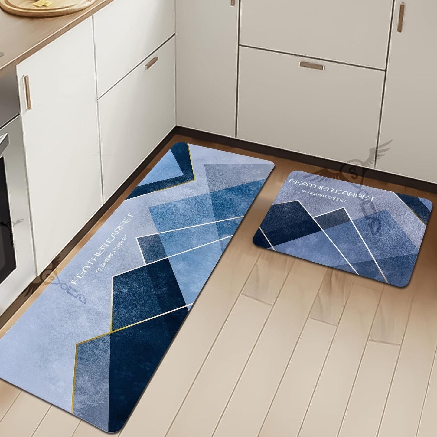 🧵 Rubber Floor Mat with Runner – Geometric Pattern